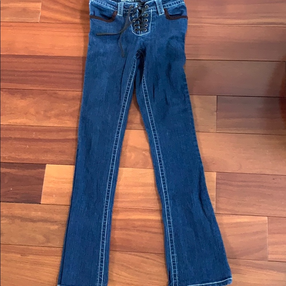 Dark blue wash tie jeans